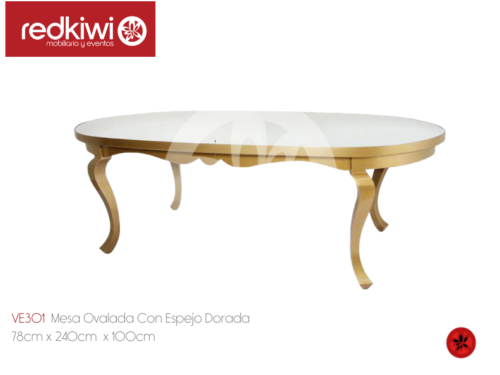 Mesa Ovalada Con Espejo Dorada