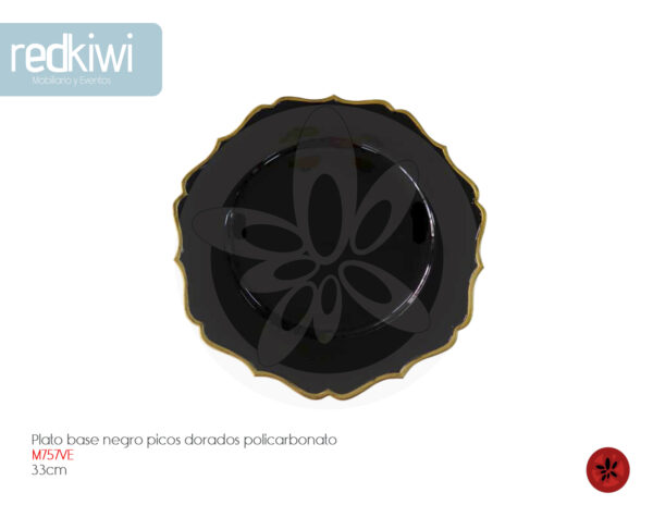Plato Base Negro Picos Dorados