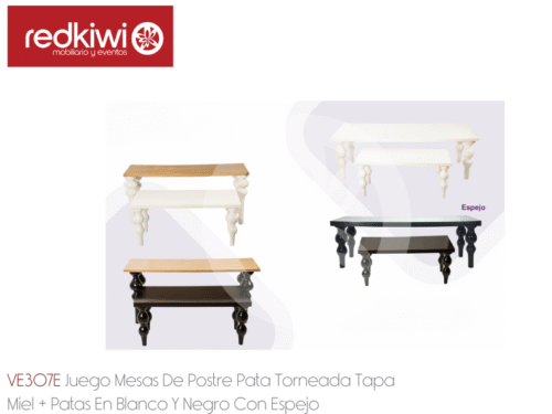 Juego Mesas De Postre Pata Torneada Tapa Miel + Patas En Blanco Y Negro Con Espejo