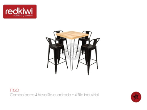 Combo barra 4 Mesa Rio cuadrada + 4 Silla Industrial
