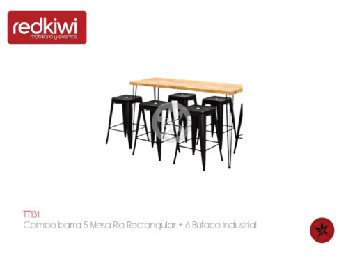Combo barra 5 Mesa Rio Rectangular + 6 Butaco Industrial