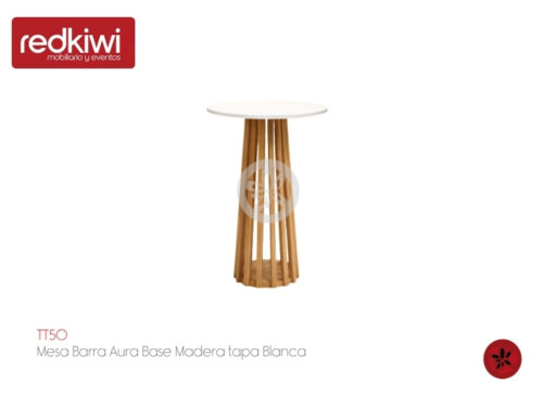 Mesa Barra Aura Base Madera tapa Blanca