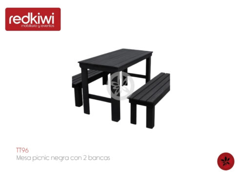 Mesa picnic negra con 2 bancas