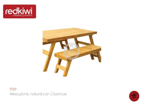 Mesa picnic natural con 2 bancas